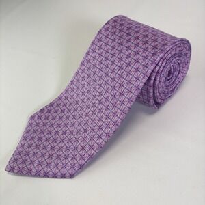 LUIGI BORRELLI NAPOLI 100% Silk Purple Necktie ITALY Luxury Geometric Floral VTG